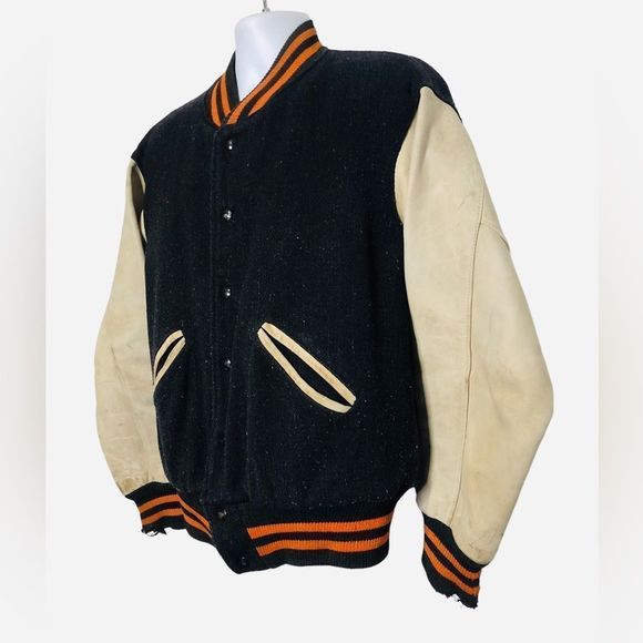 Vintage 50s Fox River Gloves Garment Co. Leather Letterman’s Varsity Jacket Coat - Picture 3 of 15